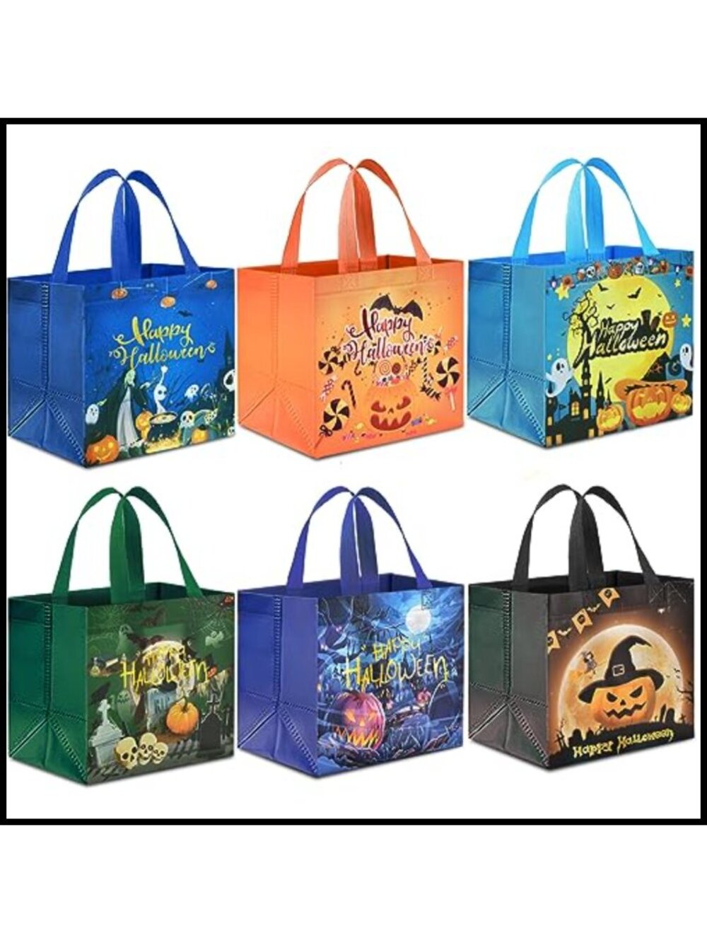 6 Pack Halloween Trick or Treat Bags Non-Woven Candy Tote Bags Reusable